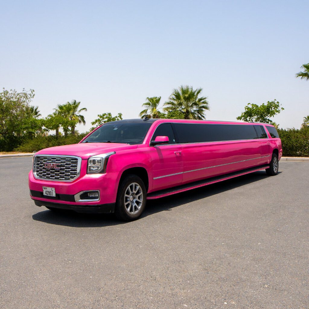 How to Rent a Pink limousine in dubai in affordable price 1 Skye VIP Limousine Dubai Pink Limousine